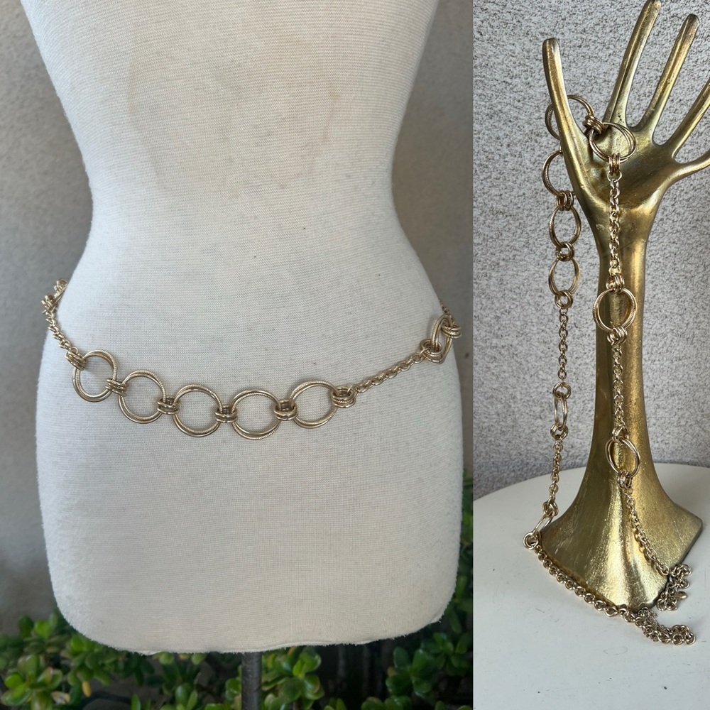Chain circles hip belt or necklace golden tone fits 24-35”.